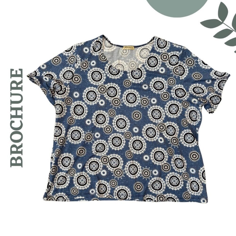 Casual Short Sleeve Mandala Tee by Brochure Graphic Print Relaxed Fit Size 3X